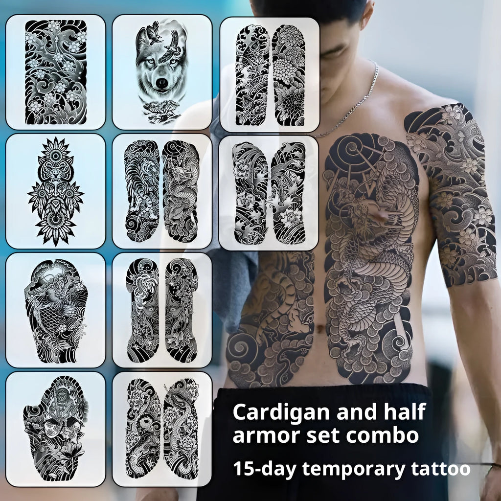 Half arm simulation tattoo sticker with Chinese style sleeve pattern, water transfer printing