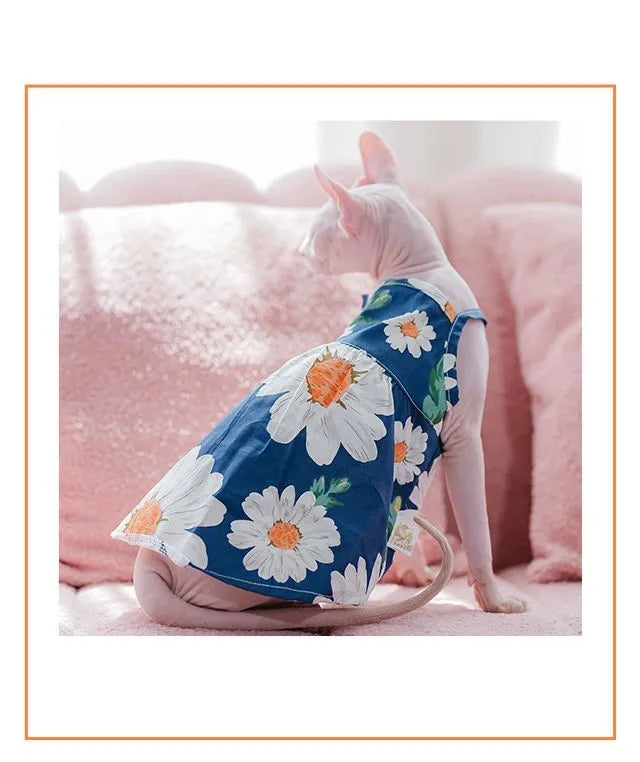 Pure cotton pet dress in dress style available in XS, S, and M sizes for small dogs