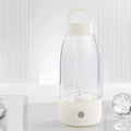 Automatic electric shaker bottle with USB charging port in green, pink, and white colours.