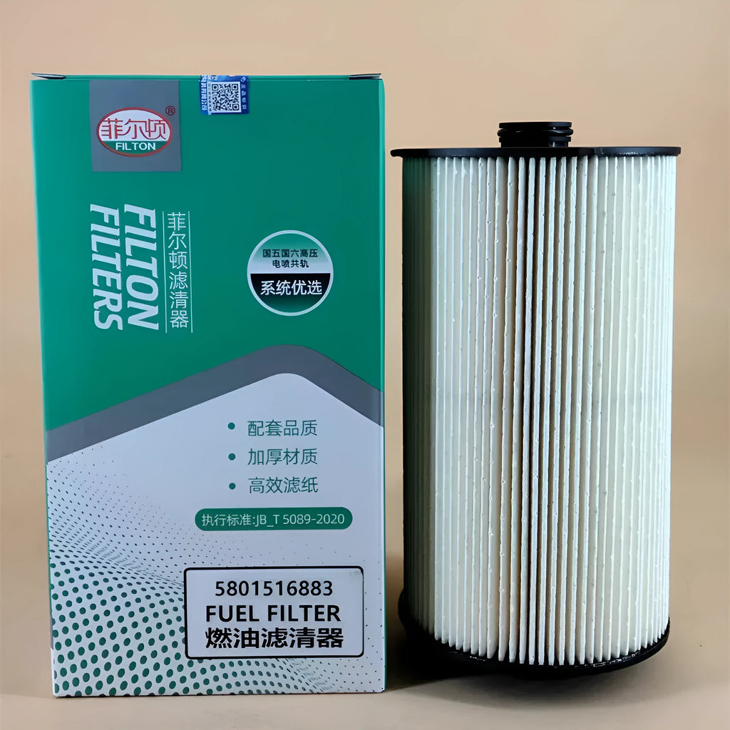 Iveco fuel filter part number 5801516883 with a folding element for diesel vehicles.