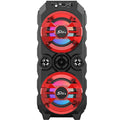Portable Bluetooth speaker with colour lights and pull rod handle in blue, red, or silver grey options