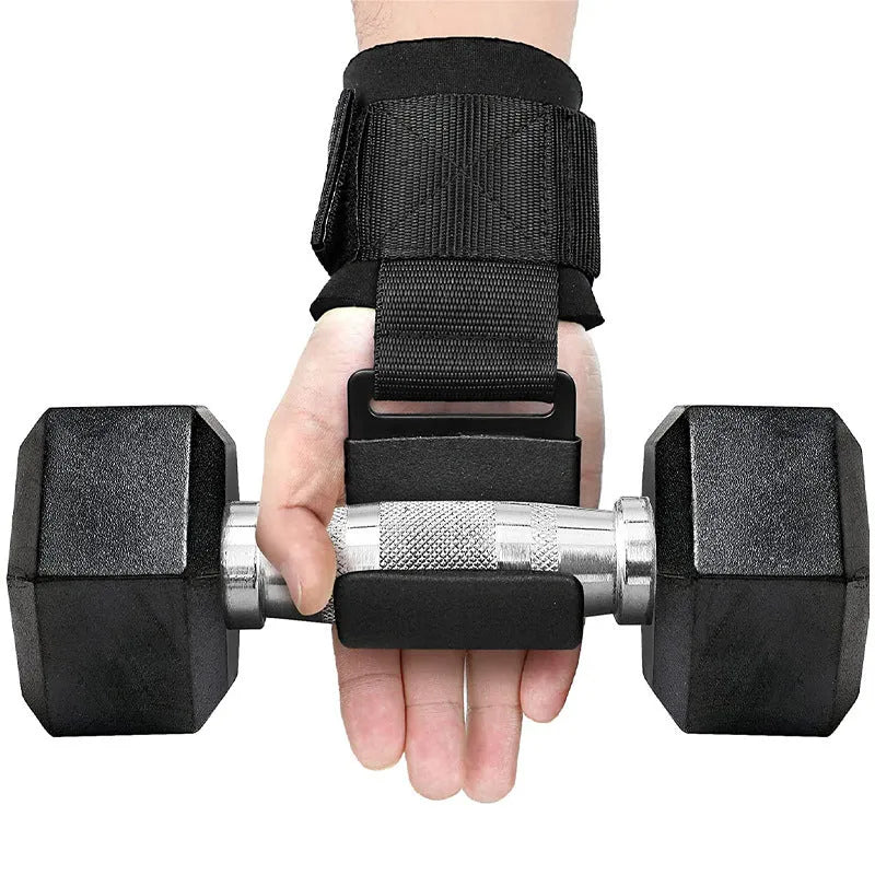 Black fitness wrist grip hook with adjustable strap for pull-up training