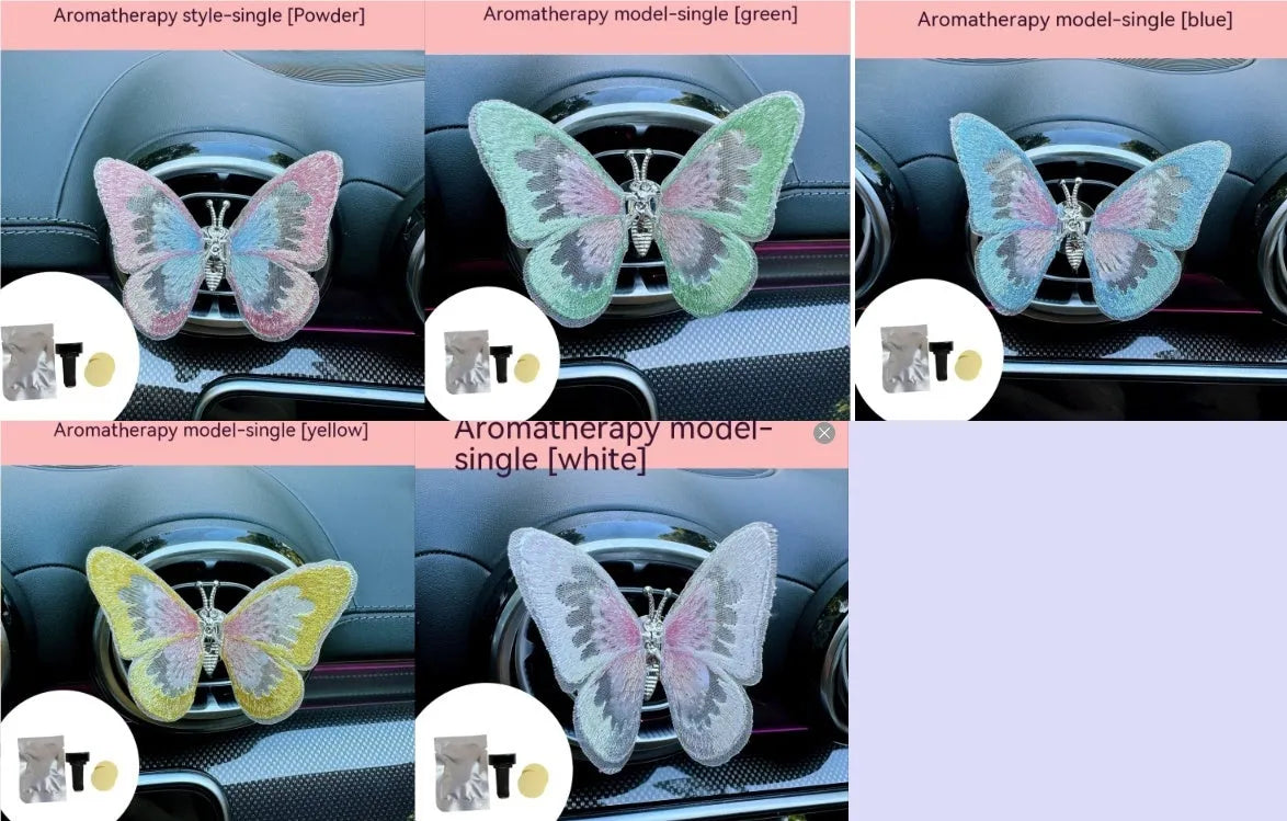 Embroidered butterfly fabric decoration for car air vent or dashboard in multiple colour options