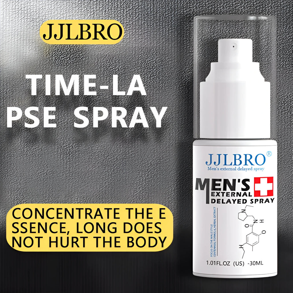White JJLBRO 30ml delayed sex spray bottle with plant extraction for male lasting control.