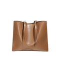 Brown genuine leather women's one-shoulder handbag with horizontal square shape