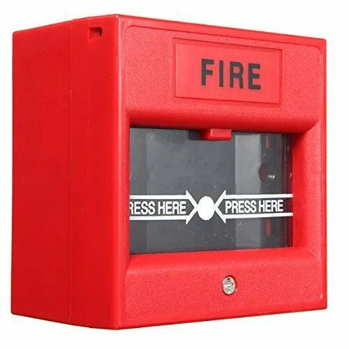 Red wired security break glass emergency fire alarm hand button with fireproof housing for 24VDC systems