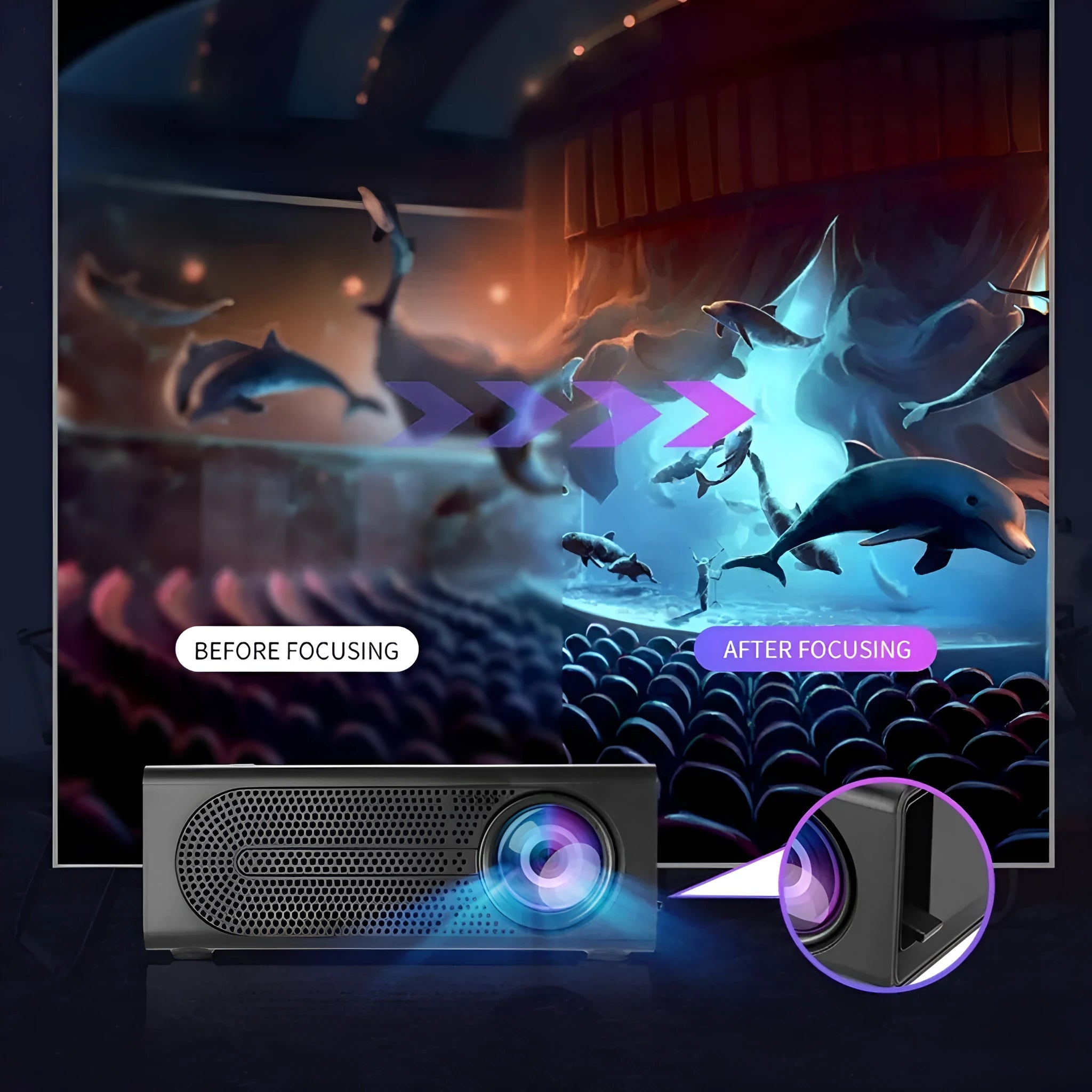 Black portable mini projector with wired connection for mobile phone projection
