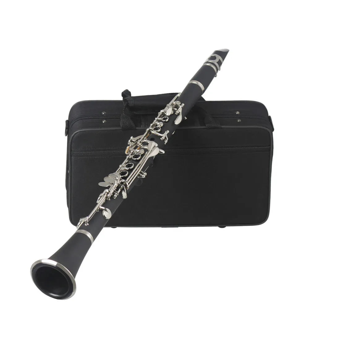 Black bakelite clarinet with nickel-plated keys and included carry bag
