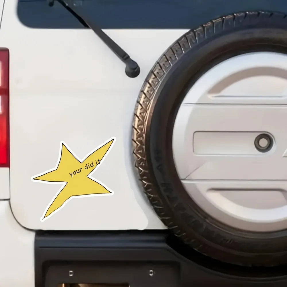 Waterproof vinyl sticker with funny facial expression design in square format