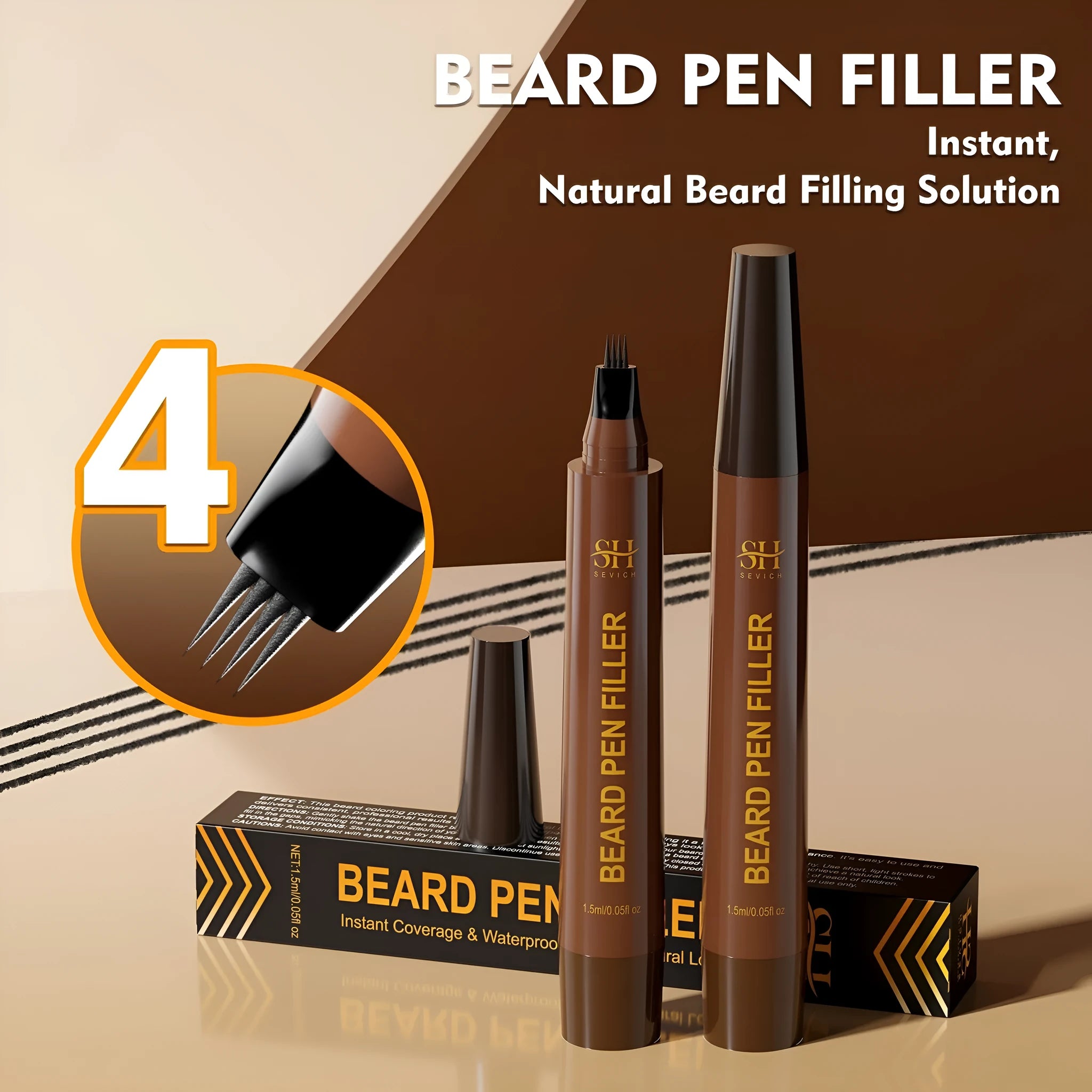 Men's eyebrow pencil for beard and hairline filling in black and dark brown sweatproof waterproof shades