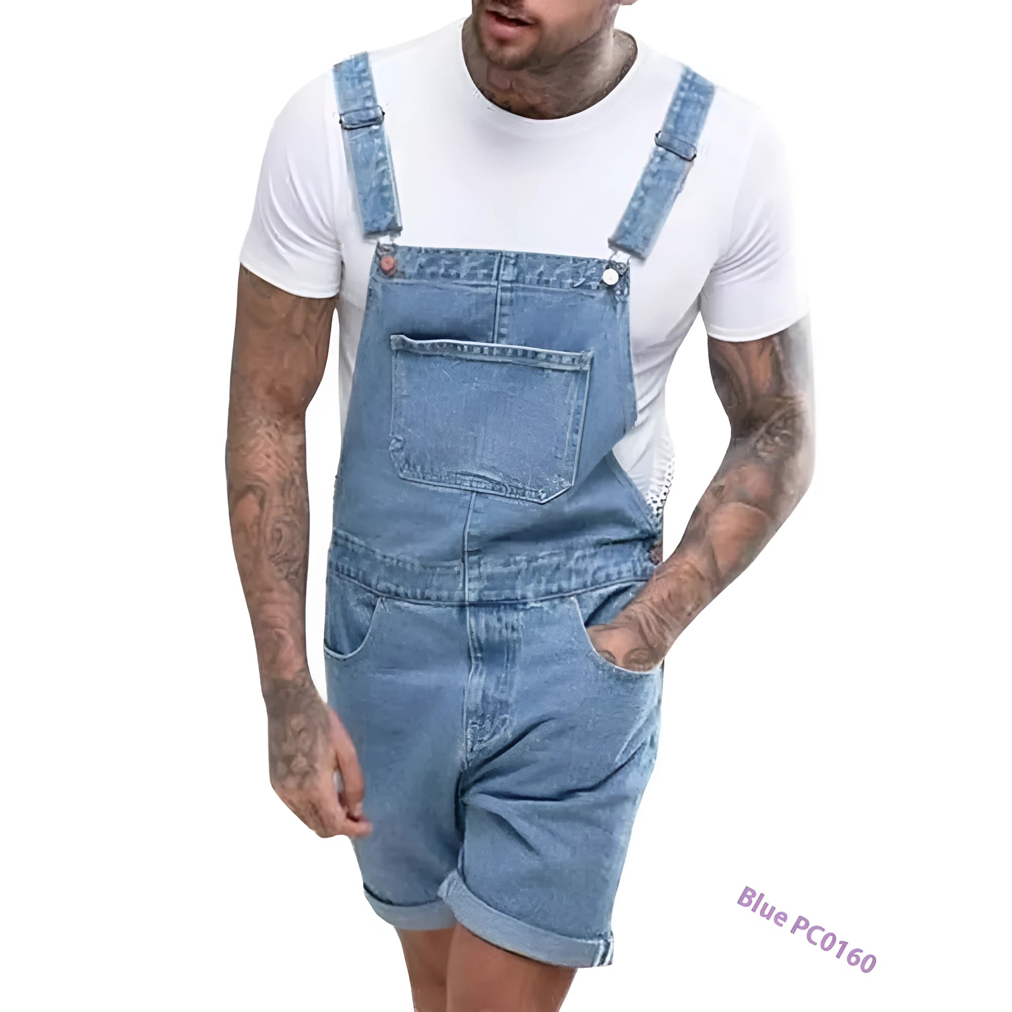 Youth denim suspender shorts with elastic waist and straight leg cut in black, blue, or grey colours