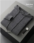 Men's light gray cashmere hooded knitted sweatshirt and matching long pants set for winter leisure wear