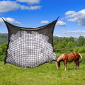 Woven polyethylene rope horse feeding bag with grid design in black colour