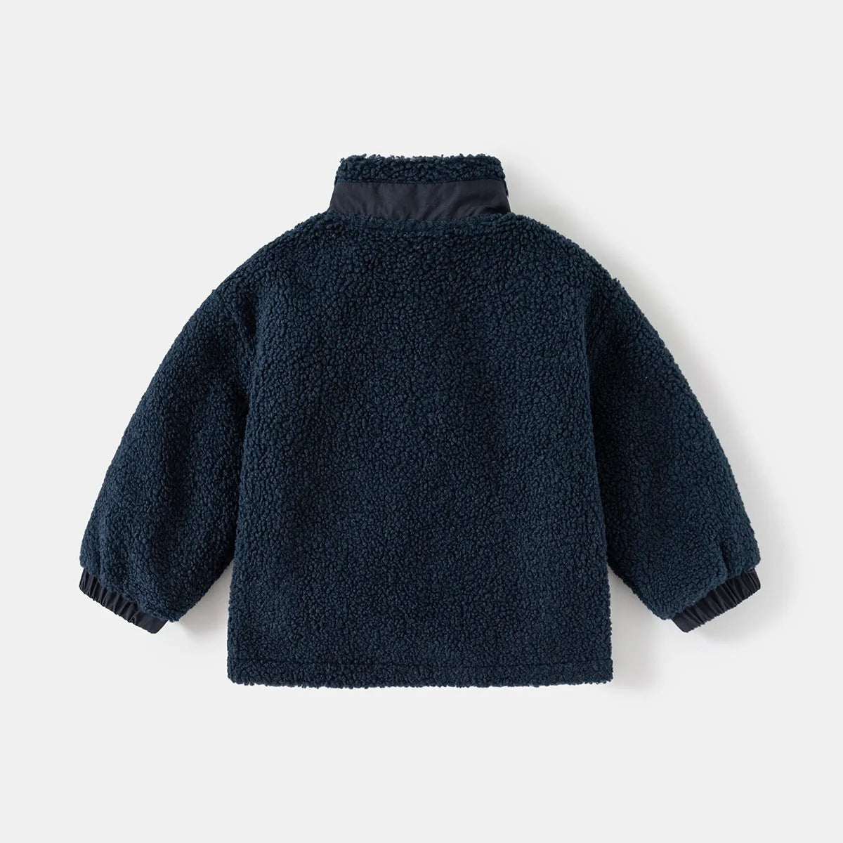 Boys' thickening coat with fleece stand collar and zip front in navy blue or army green, height sizes 90cm to 130cm