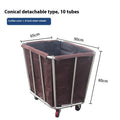 Stainless steel hotel cloth product trolley with blue bag and tubes for linen transport