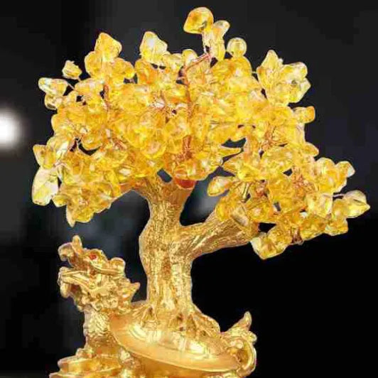 Resin citrine turtle money tree ornament measuring 18×11×23 cm with Chinese design