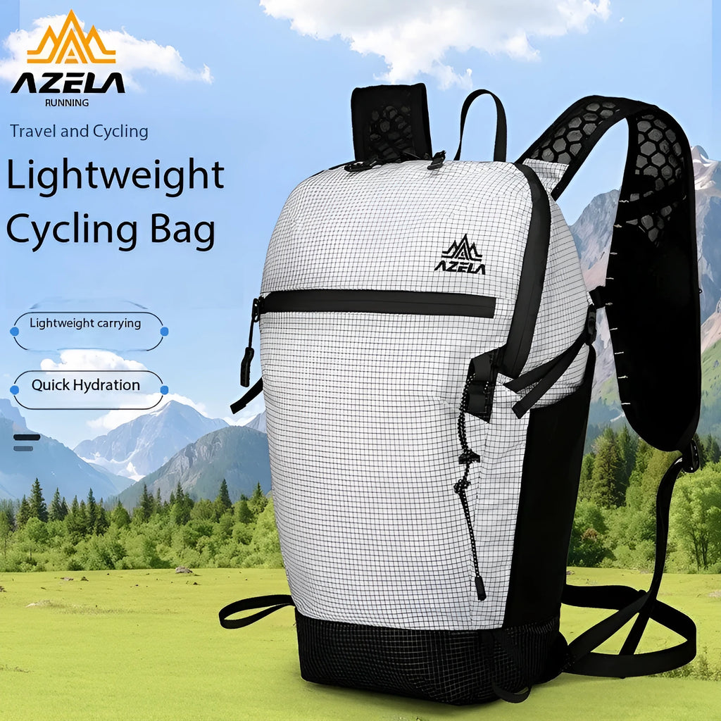AZELA Grid Pattern Lightweight Hiking Backpack with breathable mesh back, Black colour, outdoor use