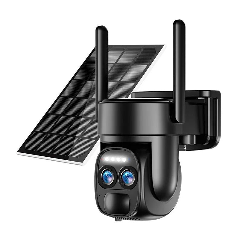 Solar-powered outdoor security camera with 8x zoom lens for household surveillance