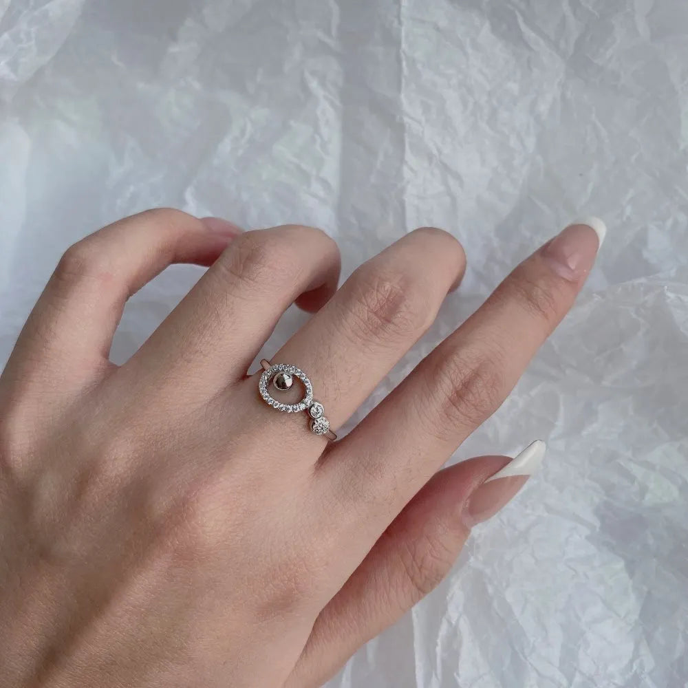 S925 sterling silver round irregular zircon ring Chinese style electroplated finish women's ring sizes No 5-9