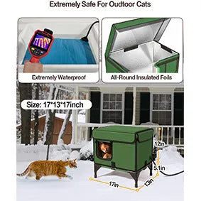 Green foldable cloth cat cage set up, showing S, M, and L size options.