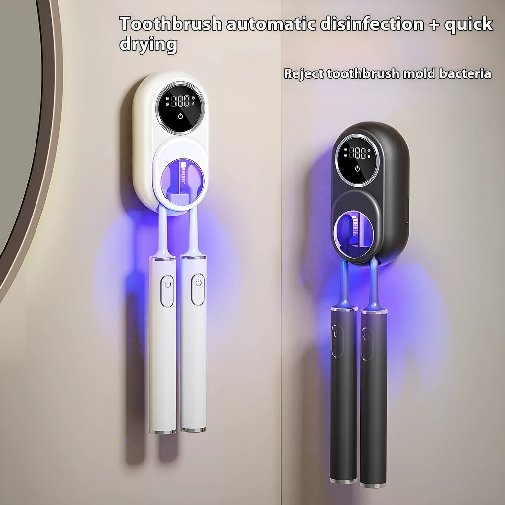 White intelligent electric wall-mounted storage rack with UV sterilisation and drying function