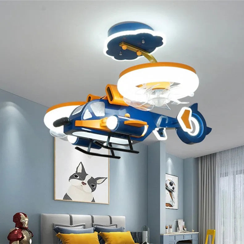 Modern ceiling fan light with acrylic shade and metal blades for bedroom installation with remote control