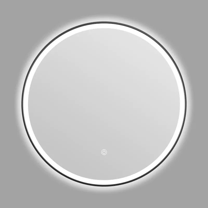 Round black aluminium frame LED bathroom mirror mounted on wall
