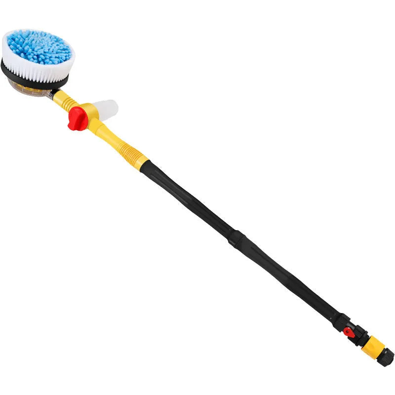Yellow car wash mop cleaning tool with a chenille brush head and handle with three-gear hydraulic control