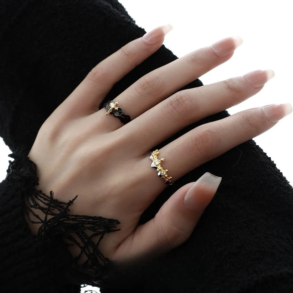 Princess Knight couple ring with adjustable opening in silver with white gold or black gold electroplated finish.