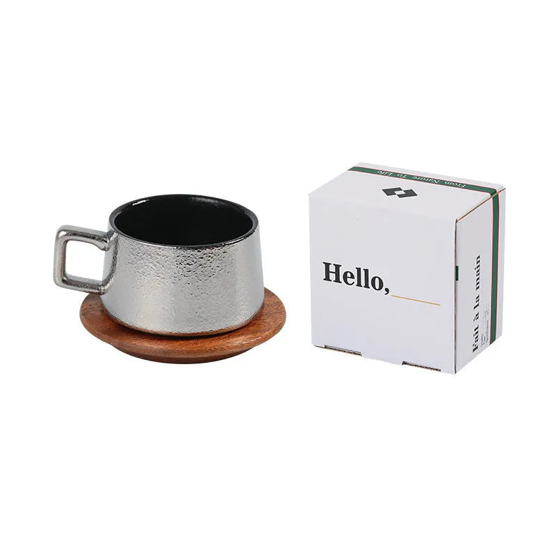 250ml gift tumbler coffee cup set with gold or silver plating in irregular shape with gift box
