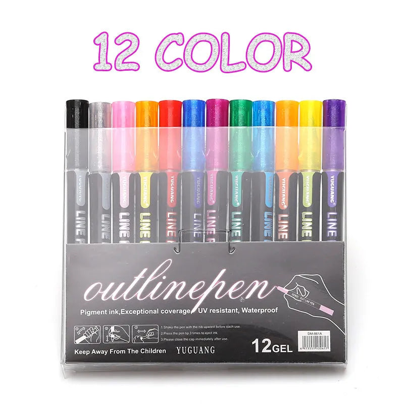 Colour double line highlighter pen with 8 colour refills in a PET box, measuring 13.2cm.