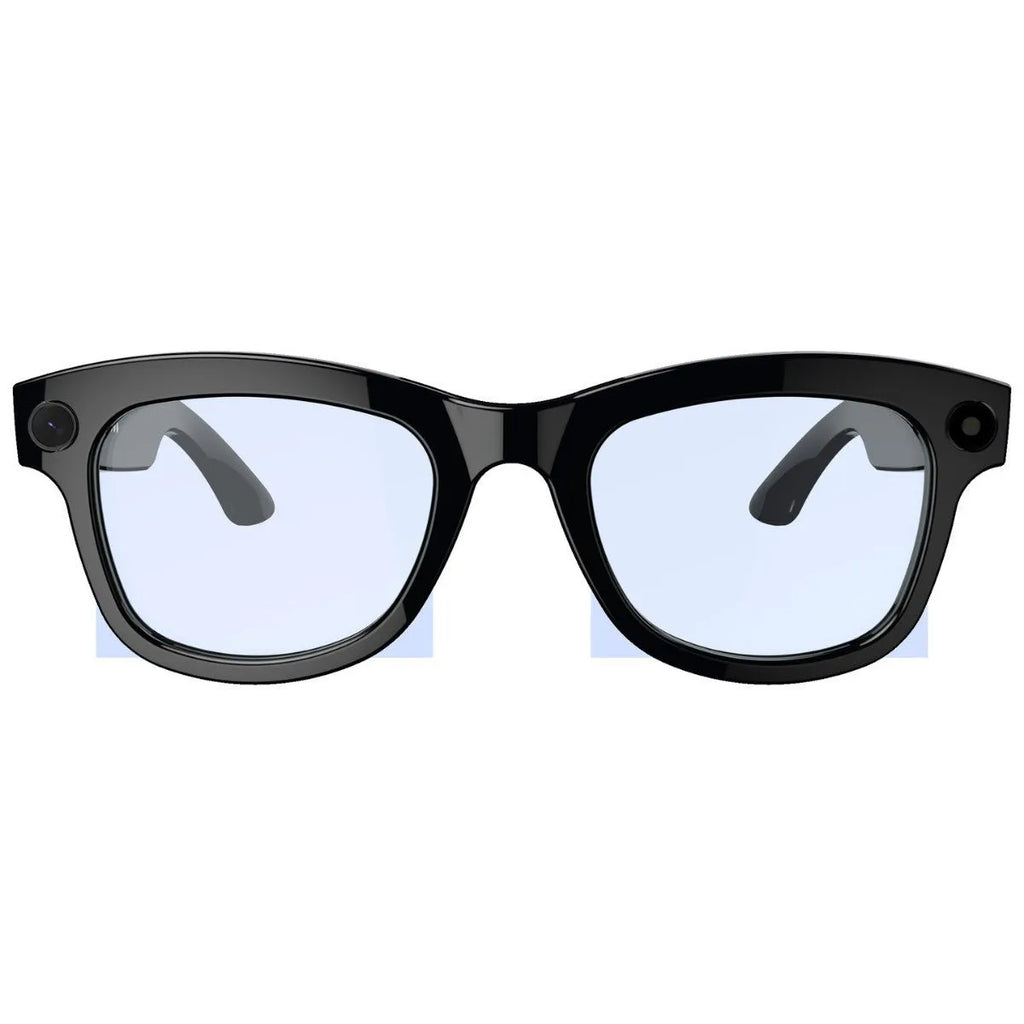 M01 intelligent video glasses with HD camera, shown with black lens option.