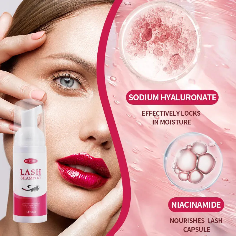 60ml eyelash cleaning mousse bottle for false lash removal, 3.7cm diameter.