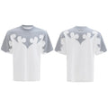Men's grey cotton shirt with a raised burnt flower pattern and rhinestone decoration on the front.