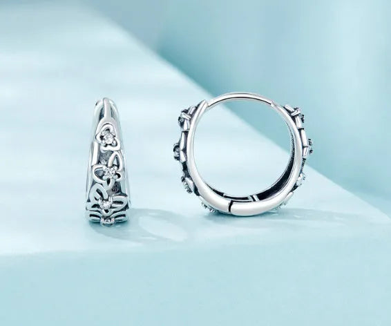 Sterling silver hollow butterfly earrings with zircon details, 14mm height retro fashion jewellery