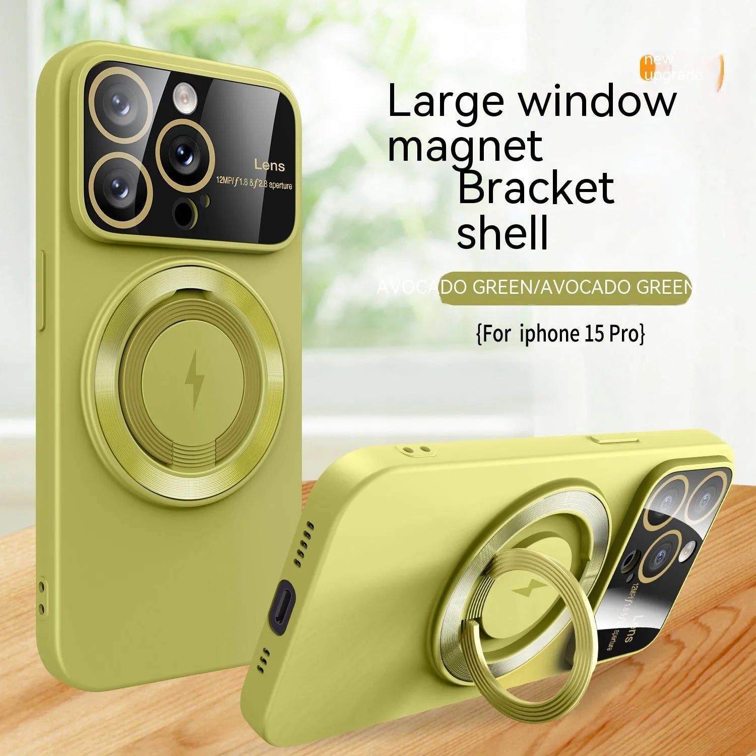 Large window magnetic bracket rotatable ring TPU phone case for iPhone 15 14 13 12 series in graphite black