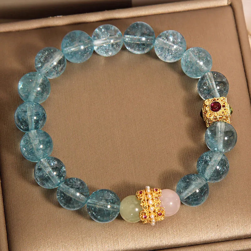 Blue crystal cube sugar colourful crystals bracelet with flexible ring design in Chinese style