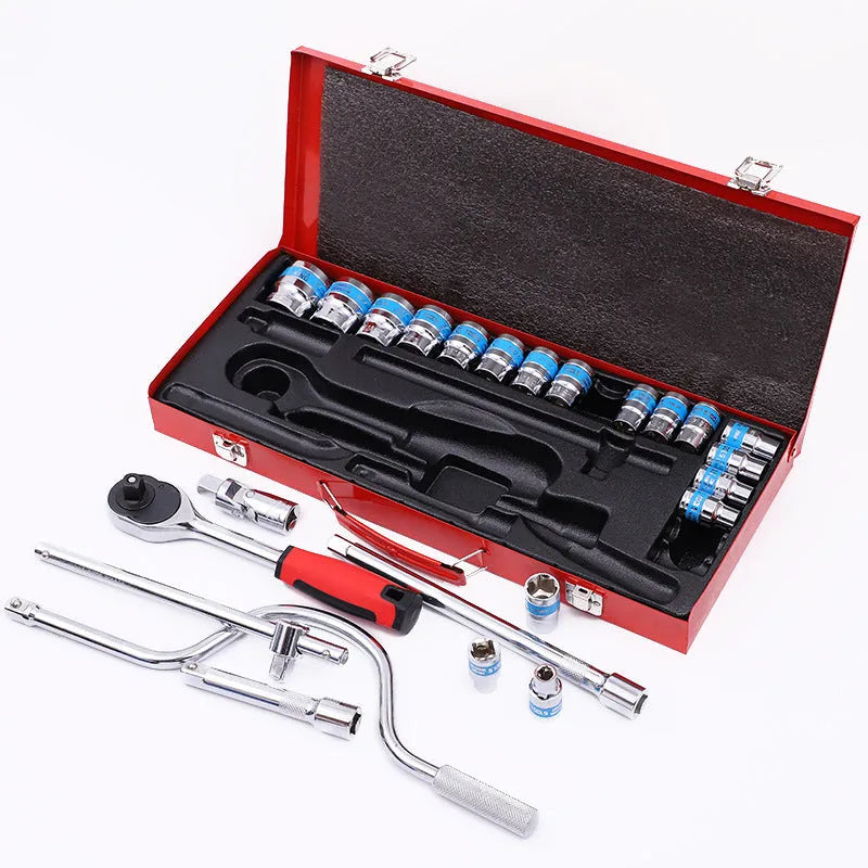 24-piece chrome vanadium steel curved bow car repair wrench set in a storage case