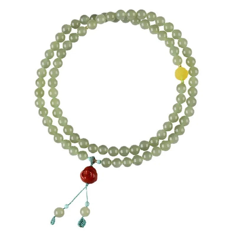 Pale blue Hetian jade bracelet with 6mm beads in three-circle pattern