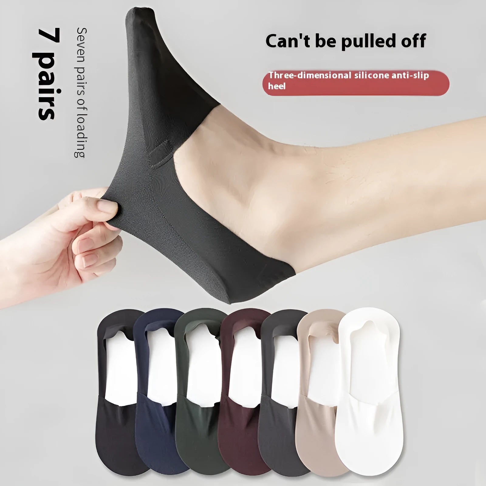 Men's invisible seamless low-cut socks in seven colours with pure cotton footbed