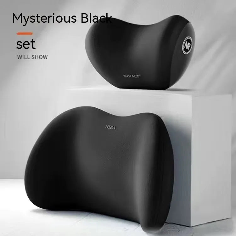 Car headrest and lumbar support pillow set with memory foam filling in five colour options