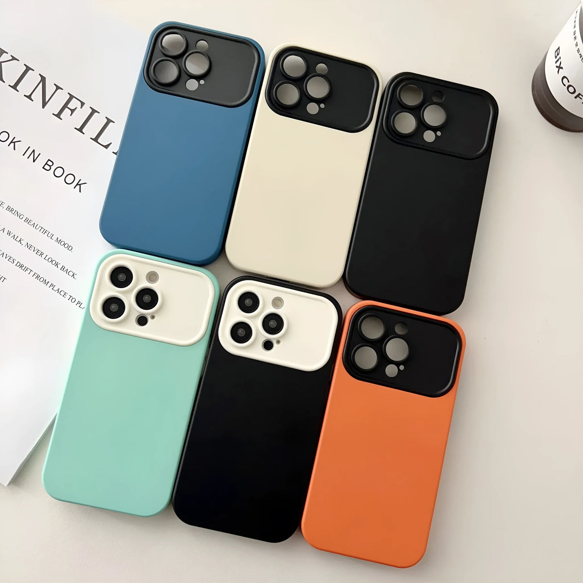 Simple contrast colour business large window TPU phone case for iPhone 11 to 16 Pro Max in white or black