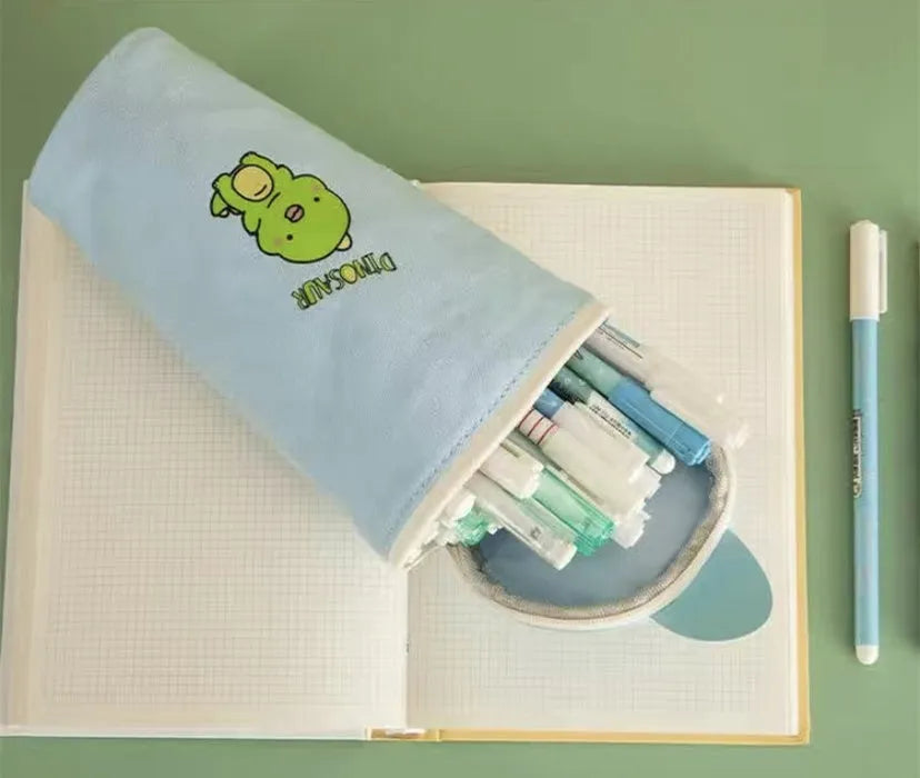 Canvas pencil bag with round Korean-style cartoon pattern, 193 x 72 mm, for junior high school pupils