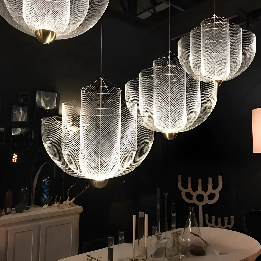 Nordic iron mesh geometric chandelier ceiling light in gold or silver finish, 450mm diameter