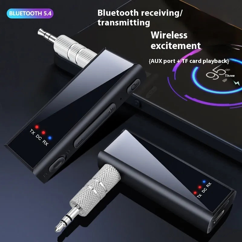 Black 35mm Bluetooth 5.4 two-in-one audio receiver and transmitter with 3.5mm plug