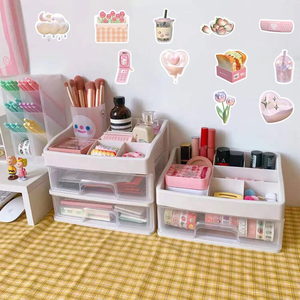 Two sheets of pink girl heart decorative stickers with realistic 3D effect, showing style A and style B patterns.