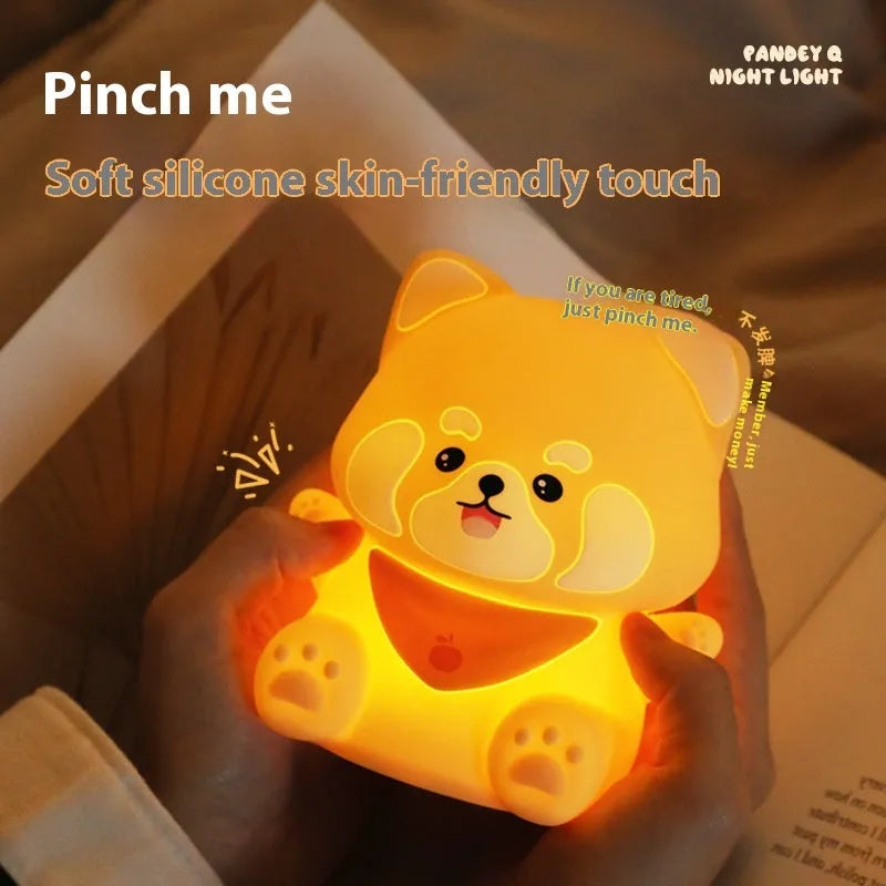 New Homehold lesser panda bedside lamp with silicone shade, USB charging cable, compact 108x99x120mm
