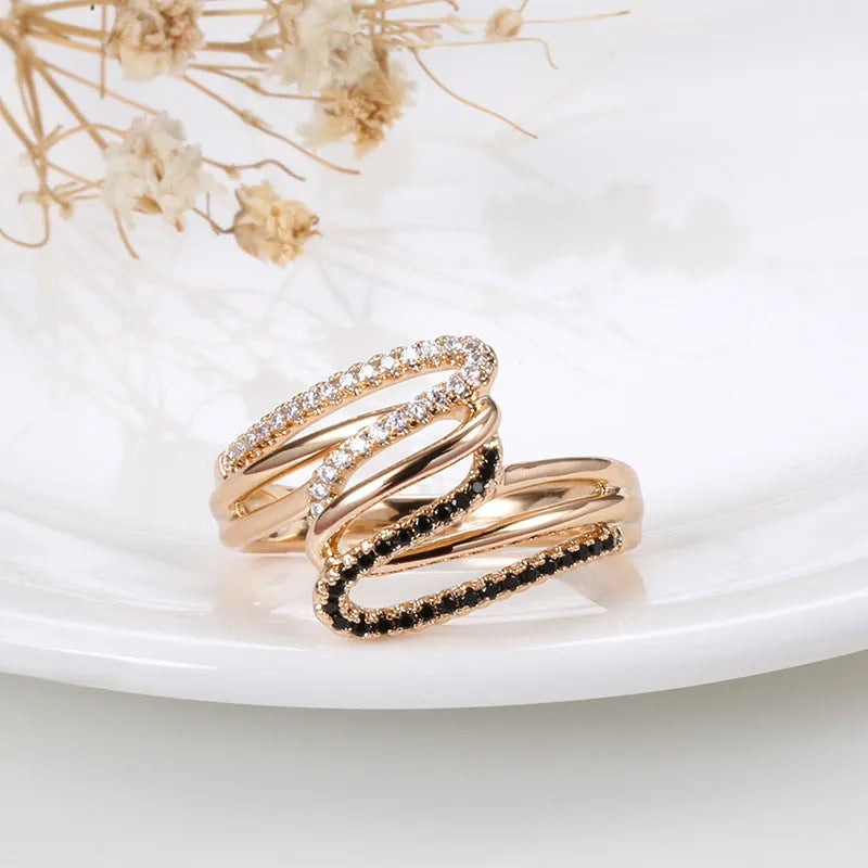 Women's copper fashion ring with micro-inlaid zircon stones and electroplating finish in sizes 6-11