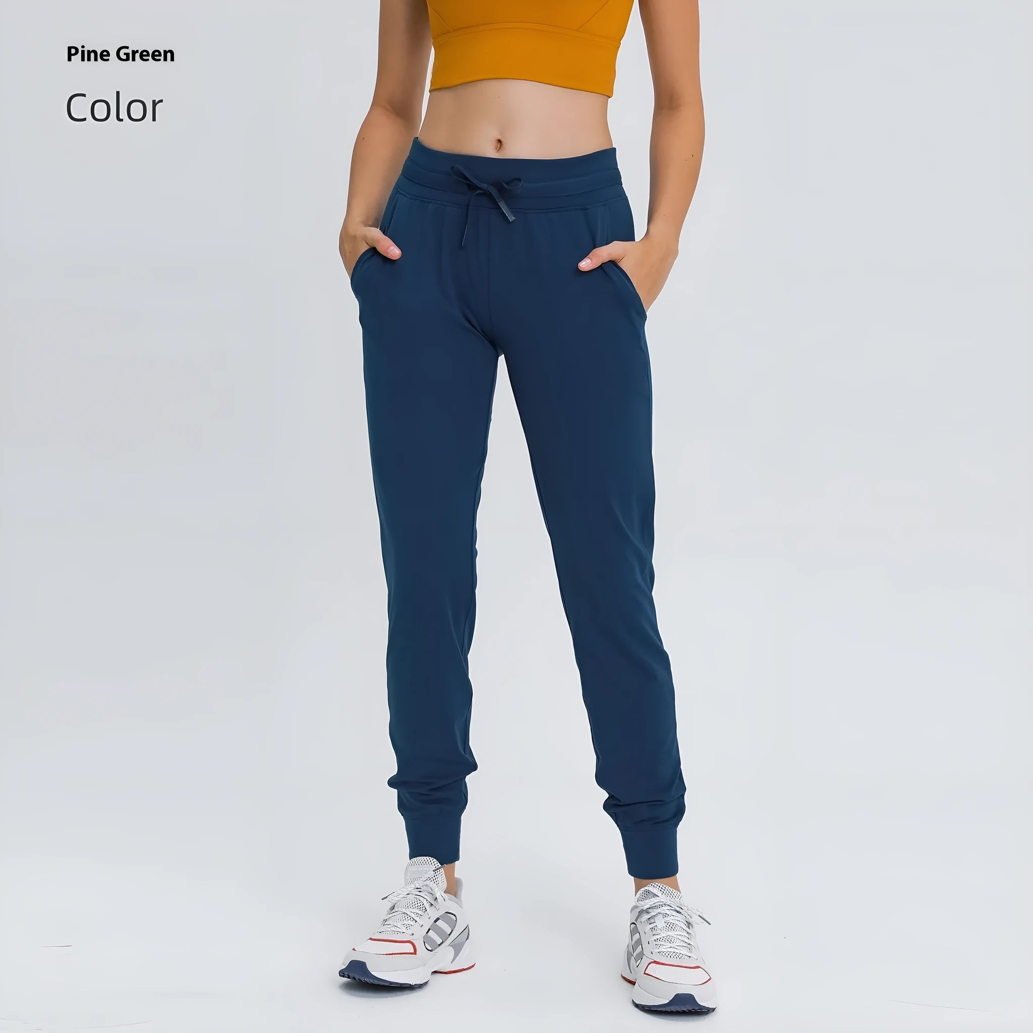 Women's high waist yoga pants with drawstring in cotton blend fabric for fitness activities