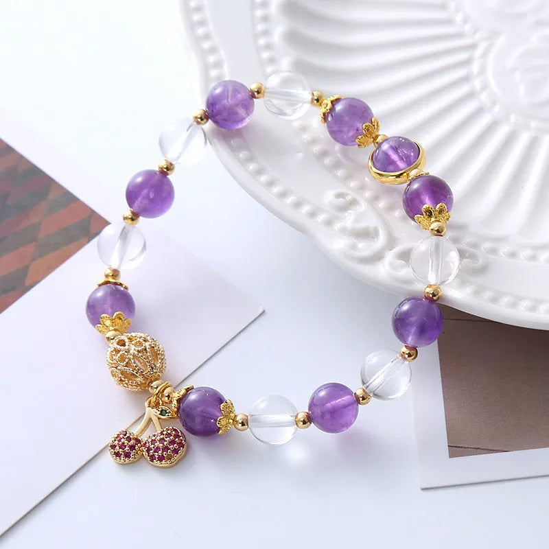 Purple crystal women's bracelet with micro-inlaid cherry blossom pattern and sweet style